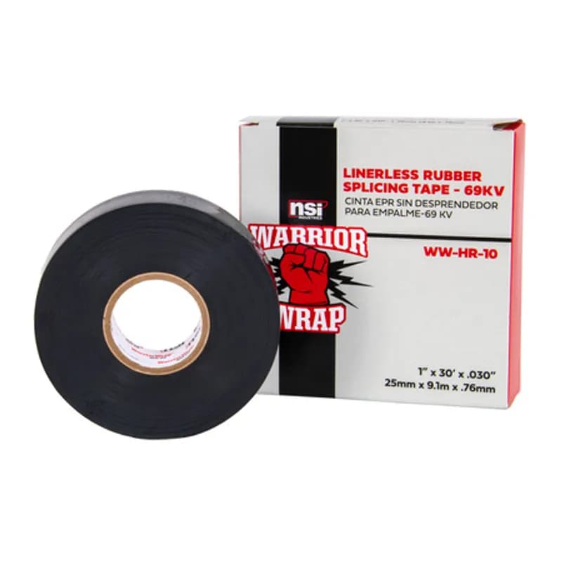 NSI Industries WW-HR-10 - WarriorWrap WW-HR-10 Black High-Voltage Linerless Rubber Splicing Tape is strong enough for professional environments and gets the job done right the first time, every time. This tape is 30mil thick, 1 inch wide, 30ft long and has an ethylene rubber-based design. The self-bonding adhesive helps stick to uneven surfaces and easily conforms to irregular shapes. Top breaking strength and elasticity make WarriorWrap an excellent choice for insulating, jacketing of splices on power cables, jacketing terminations or for building stress cones.