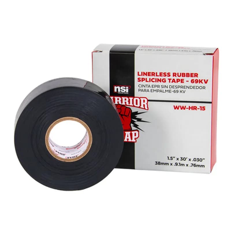NSI Industries WW-HR-15 - WarriorWrap WW-HR-15 Black High-Voltage Linerless Rubber Splicing Tape is strong enough for professional environments and gets the job done right the first time, every time. This tape is 30mil thick, 1.5 inch wide, 30ft long and has an ethylene rubber-based design. The self-bonding adhesive helps stick to uneven surfaces and easily conforms to irregular shapes. Top breaking strength and elasticity make WarriorWrap an excellent choice for insulating, jacketing of splices on power cables, jacketing terminations or for building stress cones.