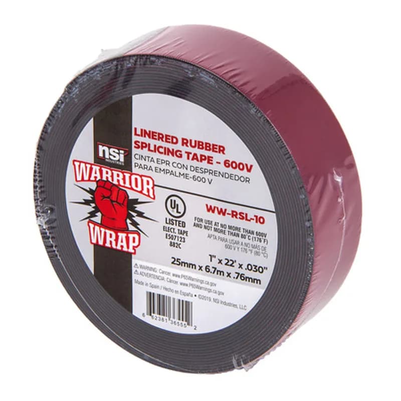 NSI Industries WW-RSL-10 - WarriorWrap WW-RSL-10 Black Linered Rubber Splicing Tape is strong enough for professional environments and gets the job done right the first time, every time. This tape is 30mil thick, 1 inch wide, 22ft long and is made from temperature-stable materials. The self-bonding adhesive ensures moisture protection and easily conforms to irregular shapes while the liner repels dust and dirt during installation. Top breaking strength, elongation and elasticity make WarriorWrap an excellent choice for insulating, jacketing of splices on power cables, jacketing terminations or for building stress cones.