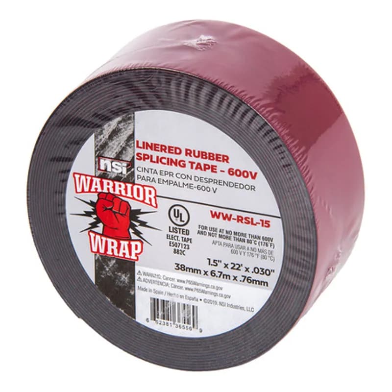NSI Industries WW-RSL-15 - WarriorWrap WW-RSL-15 Black Linered Rubber Splicing Tape is strong enough for professional environments and gets the job done right the first time, every time. This tape is 30mil thick, 1.5 inch wide, 22ft long and is made from temperature-stable materials. The self-bonding adhesive ensures moisture protection and easily conforms to irregular shapes while the liner repels dust and dirt during installation. Top breaking strength, elongation and elasticity make WarriorWrap an excellent choice for insulating, jacketing of splices on power cables, jacketing terminations or for building stress cones.