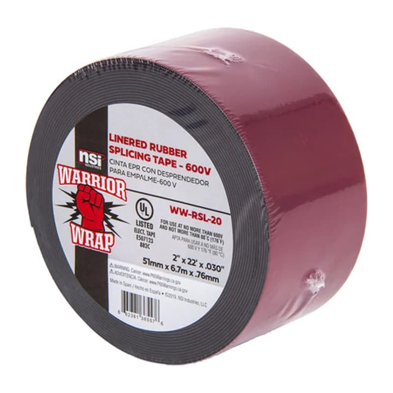 NSI Industries WW-RSL-20 - WarriorWrap WW-RSL-20 Black Linered Rubber Splicing Tape is strong enough for professional environments and gets the job done right the first time, every time. This tape is 30mil thick, 2 inches wide, 22ft long and is made from temperature-stable materials. The self-bonding adhesive ensures moisture protection and easily conforms to irregular shapes while the liner repels dust and dirt during installation. Top breaking strength, elongation and elasticity make WarriorWrap an excellent choice for insulating, jacketing of splices on power cables, jacketing terminations or for building stress cones.