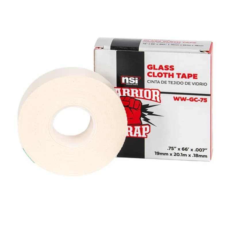 NSI Industries WW-GC-75 - WarriorWrap WW-GC-75 White Woven Fiberglass Cloth Tape is strong enough for professional environments and gets the job done right the first time, every time. This tape is 7mil thick, .75 inches wide, 66ft long and has a woven fiberglass design backed with a thermosetting rubber-based adhesive. Top breaking strength, high operating temperature and fire resistance make WarriorWrap an excellent choice for insulating or protecting motor leads, hot spots, switches, controls, solid dielectric cable, WWARC, Arc or fire proofing tape where strong adhesion is required.