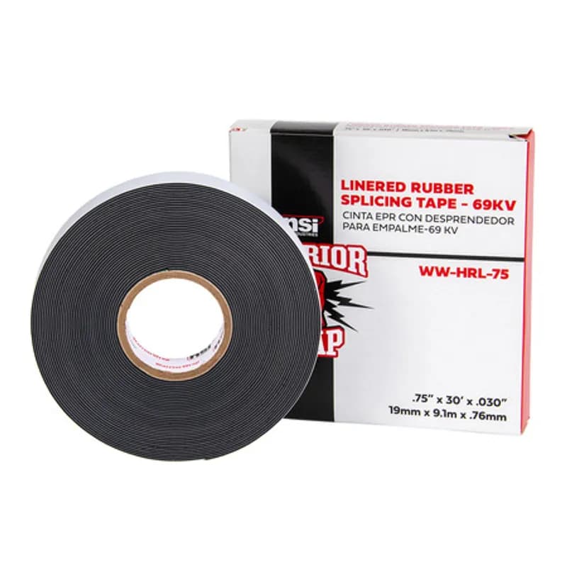 NSI Industries WW-HRL-75 - WarriorWrap WW-HRL-75 Black High-Voltage Linered Rubber Splicing Tape is strong enough for professional environments and gets the job done right the first time, every time. This tape is 30mil thick, .75 inch wide, 30ft long and has an ethylene rubber-based design. The self-bonding adhesive helps stick to uneven surfaces and easily conforms to irregular shapes, while the liner repels dirt and dust during installation. Top breaking strength and elasticity make WarriorWrap an excellent choice for insulating, jacketing of splices on power cables, jacketing terminations or for building stress cones.