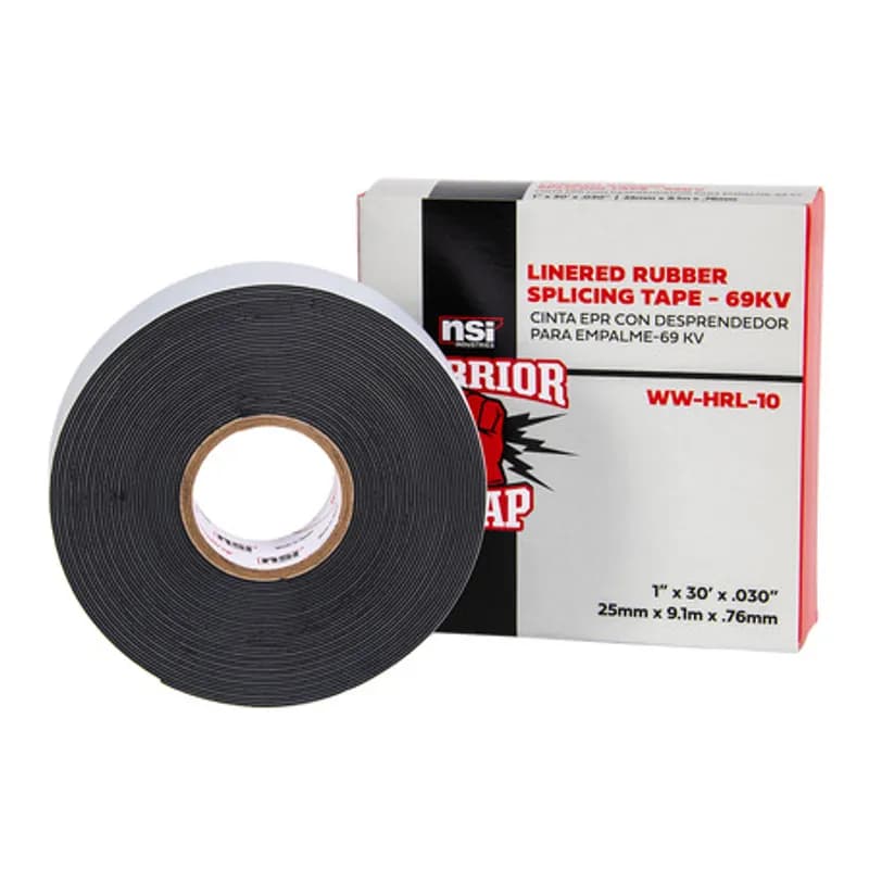 NSI Industries WW-HRL-10 - WarriorWrap WW-HRL-10 Black High-Voltage Linered Rubber Splicing Tape is strong enough for professional environments and gets the job done right the first time, every time. This tape is 30mil thick, 1 inch wide, 30ft long and has an ethylene rubber-based design. The self-bonding adhesive helps stick to uneven surfaces and easily conforms to irregular shapes, while the liner repels dirt and dust during installation. Top breaking strength and elasticity make WarriorWrap an excellent choice for insulating, jacketing of splices on power cables, jacketing terminations or for building stress cones.