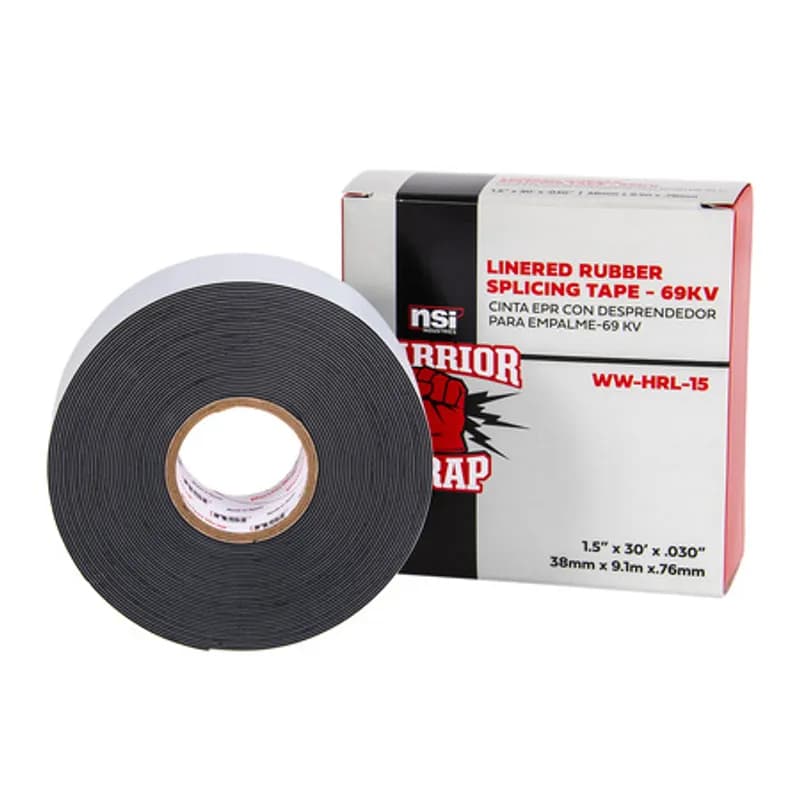 NSI Industries WW-HRL-15 - WarriorWrap WW-HRL-15 Black High-Voltage Linered Rubber Splicing Tape is strong enough for professional environments and gets the job done right the first time, every time. This tape is 30mil thick, 1.5 inch wide, 30ft long and has an ethylene rubber-based design. The self-bonding adhesive helps stick to uneven surfaces and easily conforms to irregular shapes, while the liner repels dirt and dust during installation. Top breaking strength and elasticity make WarriorWrap an excellent choice for insulating, jacketing of splices on power cables, jacketing terminations or for building stress cones.