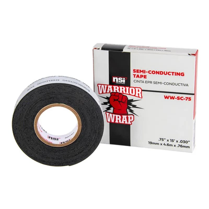 NSI Industries WW-SC-75 - WarriorWrap WW-SC-75 Gray Rubber-Based Semi-Conducting Tape is strong enough for professional environments and gets the job done right the first time, every time. This tape is 30mil thick, .75 inch wide, 15ft long and is made from temperature-stable materials. The self-amalgamating tape has no adhesive but is self-bonding and conforms to irregular shapes. Top breaking strength, elongation and elasticity make WarriorWrap an excellent choice for high voltage splices or terminations, shielding bus and overhead connections, filling indents in compression connectors or rebuilding strand shielding.