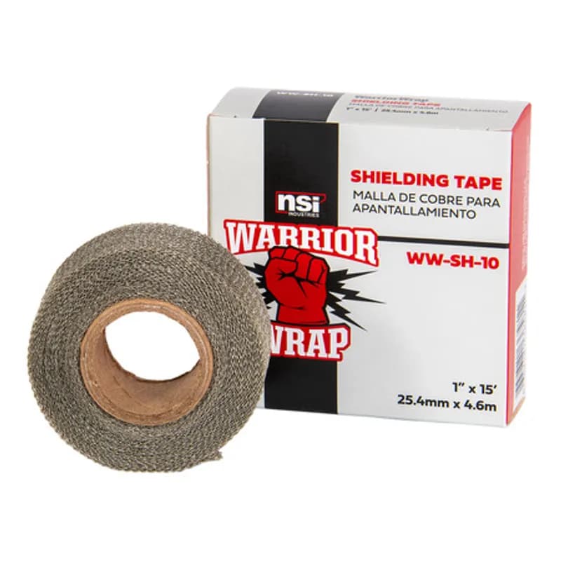 WarriorWrap WW-SH-10 Gray Tinned Copper-Knit Shielding Tape is strong enough for professional environments and gets the job done right the first time, every time. This tape is 1 inch wide, 15ft long and is made from copper wire with a diameter of 5.12 mil. The tinned all-copper design is knitted for excellent conformability and doesnâ€™t have any adhesive to make it faster and easier to apply. This tape is an excellent choice applications that require postiive metallic shielding.