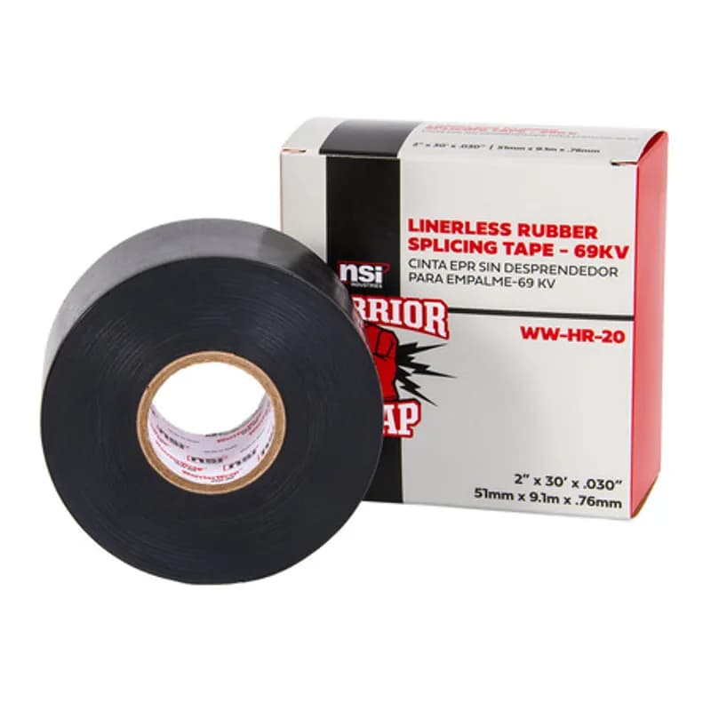 NSI Industries WW-HR-20 - WarriorWrap WW-HR-20 Black High-Voltage Linerless Rubber Splicing Tape is strong enough for professional environments and gets the job done right the first time, every time. This tape is 30mil thick, 2 inches wide, 30ft long and has an ethylene rubber-based design. The self-bonding adhesive helps stick to uneven surfaces and easily conforms to irregular shapes. Top breaking strength and elasticity make WarriorWrap an excellent choice for insulating, jacketing of splices on power cables, jacketing terminations or for building stress cones.