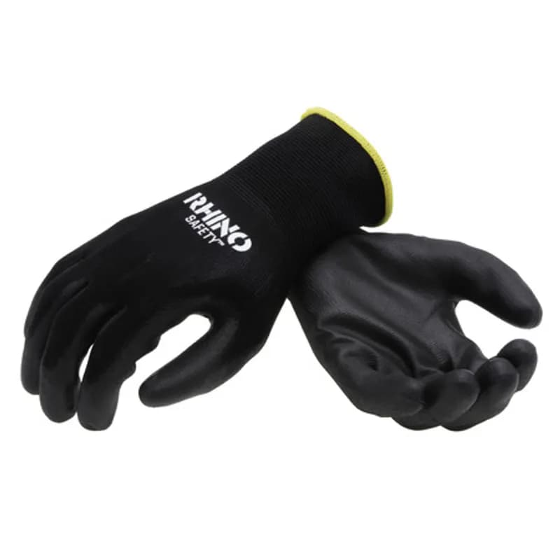 NSI Industries GLV-200XL - The RHINO Safety GLV-200XL Black Nylon Safety Gloves, extra large size, offer protection on the jobsite and beyond with their 13-gauge nylon construction and dipped black polyurethane palm coating. Protects against abrasions, oils and chemicals while improving your grip and remaining comfortable and breathable to wear all day. Offers UV protection and a flexible grip.