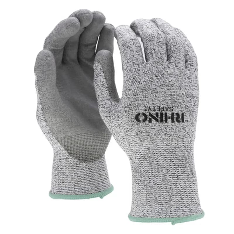 NSI Industries GLV-300M - The RHINO Safety GLV-300M Black and White HPPE Nylon Safety Gloves, medium size, offer protection on the jobsite and beyond with their 13-gauge nylon construction and dipped gray nitrile palm coating. Provides A4 cut protection and guards against abrasions, oils and chemicals while improving your grip and remaining comfortable and breathable to wear all day. Offers UV protection and a flexible grip.