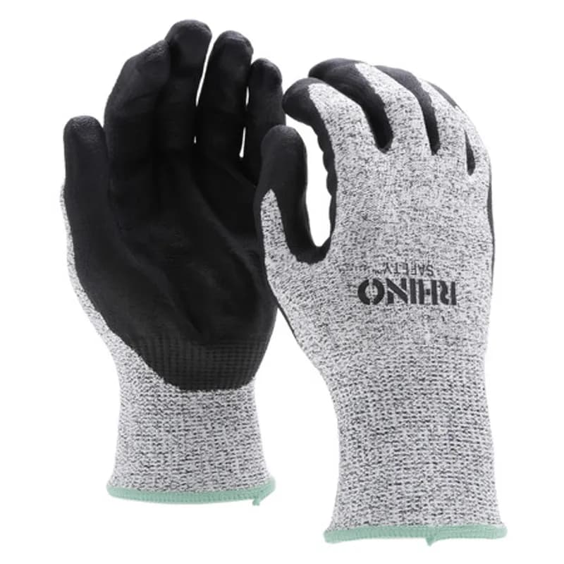 NSI Industries GLV-600M - The RHINO Safety GLV-600L Black and White HPPE Nylon Safety Gloves, medium size, offer protection on the jobsite and beyond with their 13-gauge nylon construction and dipped black foam nitrile palm coating. Provides A4 cut protection and guards against abrasions, oils and chemicals while improving your grip and remaining comfortable and breathable to wear all day. Offers UV protection and a flexible grip.