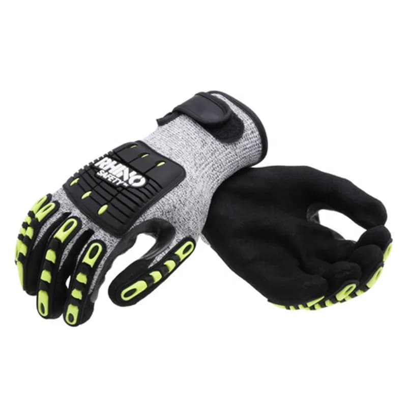 NSI Industries GLV-800M - The RHINO Safety GLV-800M Black and White HPPE Nylon Safety Gloves, medium size, offer protection on the jobsite and beyond with their 13-gauge nylon construction and dipped black sandy nitrile palm and finger coating. Provides A4 cut protection and guards against abrasions, oils and chemicals while improving your grip and remaining comfortable and breathable to wear all day. Offers UV protection and a flexible grip.