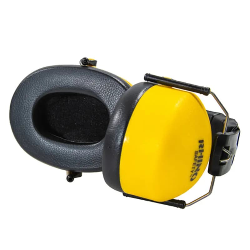 The RHINO Safety EM-107 Over-Ear Noise Reducing Earmuffs offer 24 decibel hearing protection from an adjustable design that remains comfortable after all-day use. The vented headband and pivoting, cushioned ear cups conform to your head shape and create a strong seal against noisy jobsites. Protect your hearing and keep it for life. These earmuffs come in a high-visibility yellow color.