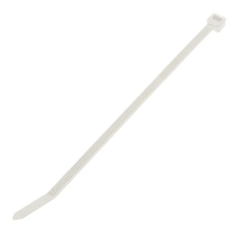 The PowerGRP GRP-850 100-Count Resealable Pack of Type 21S AH-2 Natural-Colored General-Purpose Cable Ties are 8â€ long, with 50lb of tensile strength for professional applications. Theyâ€™re made from polyamide 6,6 nylon, resulting in a high mechanical strength and a wide temperature range (-40 F to 185 F). Fasten these 8â€ cables ties around a wide range of equipment with a bundle diameter between .12â€ (3mm) and 2.09â€ (53mm), using the bent tips and serrated locking mechanism to form an effortless and secure grip. Designed for cable management in industrial applications and use in plenum spaces.
