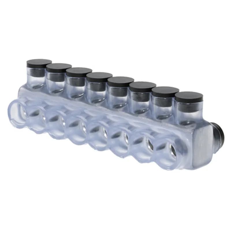 NSI Industries IPLD250-8C - The Polaris IPLD250-8C Multi-Tap Dual-Sided Entry Vision Tap Connector features 8 ports sized for 250 MCM - 6 AWG wires. The clear body allows users to see their conductor placement and is wrapped in a layer of plastisol insulation. Each dual-sided port is pre-loaded with an oxide inhibitor, with removable access plugs over the hex screws used to tighten the connections. Installs with a hex key and torque wrench, without any tape or additional supplies. Designed for use in a wide range of splicing applications, including installation in cable trays, panel boards, ducts, raceways or troughs.