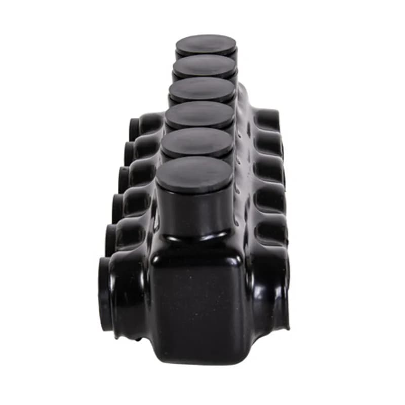 NSI Industries IPLD350-6B - The Polaris IPLD350-6B Multi-Tap Dual-Sided Entry Black Connector features 6 ports sized for 350 MCM - 6 AWG wires. The body is made from aluminum alloy wrapped in a layer of plastisol insulation. Each dual-sided port is pre-loaded with an oxide inhibitor, with removable access plugs over the hex screws used to tighten the connections. Installs with a hex key and torque wrench, without any tape or additional supplies, and comes packaged in a clear plastic bag with a mounting hole for hanging in retail displays. Designed for use in a wide range of splicing applications, including installation in cable trays, panel boards, ducts, raceways or troughs.