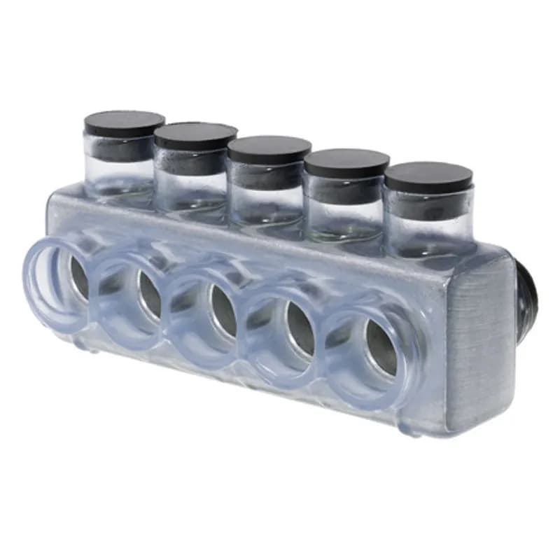 NSI Industries IPLD600-5C - The Polaris IPLD600-5C Multi-Tap Dual-Sided Entry Vision Tap Connector features 5 ports sized for 600 MCM - 6 AWG wires. The clear body allows users to see their conductor placement and is wrapped in a layer of plastisol insulation. Each dual-sided port is pre-loaded with an oxide inhibitor, with removable access plugs over the hex screws used to tighten the connections. Installs with a hex key and torque wrench, without any tape or additional supplies. Designed for use in a wide range of splicing applications, including installation in cable trays, panel boards, ducts, raceways or troughs.