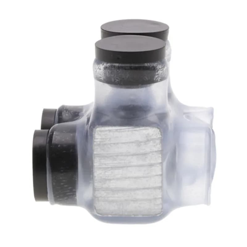 The Polaris ITD-3/0C Multi-Tap Dual-Sided Entry Vision Tap Connector features 2 ports sized for 3/0 - 6 AWG wires. The clear body allows users to see their conductor placement and is wrapped in a layer of plastisol insulation. Each dual-sided port is pre-loaded with an oxide inhibitor, with removable access plugs over the hex screws used to tighten the connections. Installs with a hex key and torque wrench, without any tape or additional supplies. Designed for use in a wide range of splicing applications, including installation in cable trays, panel boards, ducts, raceways or troughs.