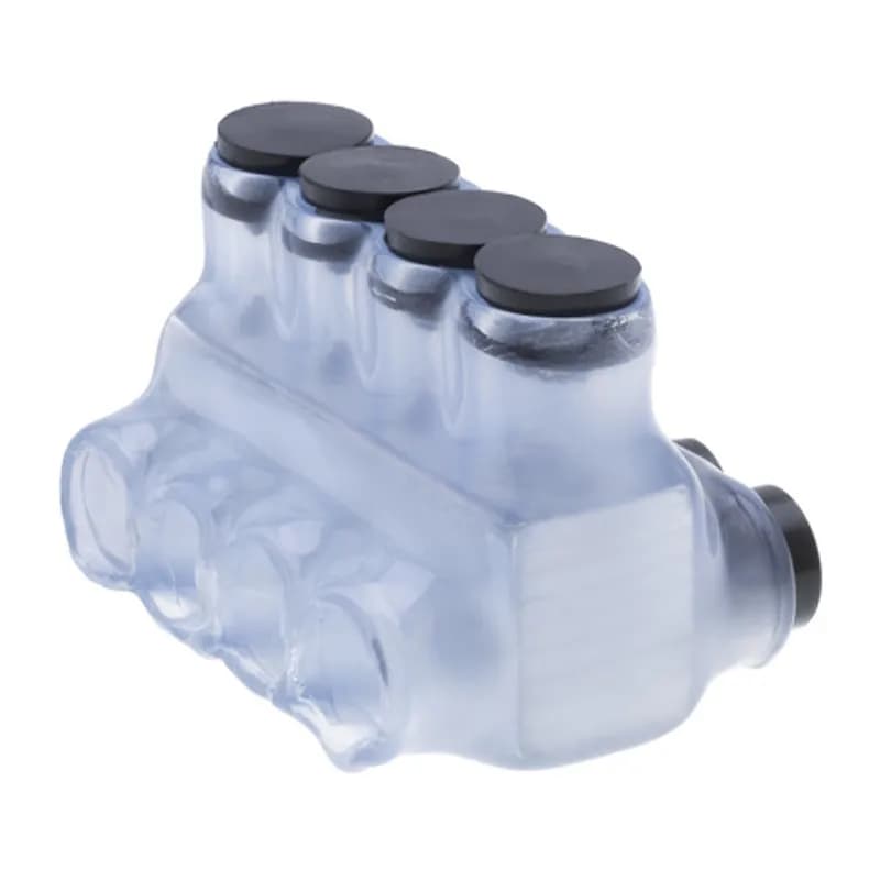 NSI Industries IPLD4-4C - The Polaris IPLD4-4C Multi-Tap Dual-Sided Entry Vision Tap Connector features 4 ports sized for 4 - 14 AWG wires. The clear body allows users to see their conductor placement and is wrapped in a layer of plastisol insulation. Each dual-sided port is pre-loaded with an oxide inhibitor, with removable access plugs over the hex screws used to tighten the connections. Installs with a hex key and torque wrench, without any tape or additional supplies. Designed for use in a wide range of splicing applications, including installation in cable trays, panel boards, ducts, raceways or troughs.