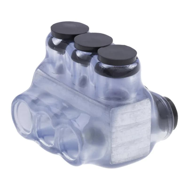 NSI Industries IPLD4-3C - The Polaris IPLD4-3C Multi-Tap Dual-Sided Entry Vision Tap Connector features 3 ports sized for 4 - 14 AWG wires. The clear body allows users to see their conductor placement and is wrapped in a layer of plastisol insulation. Each dual-sided port is pre-loaded with an oxide inhibitor, with removable access plugs over the hex screws used to tighten the connections. Installs with a hex key and torque wrench, without any tape or additional supplies. Designed for use in a wide range of splicing applications, including installation in cable trays, panel boards, ducts, raceways or troughs.