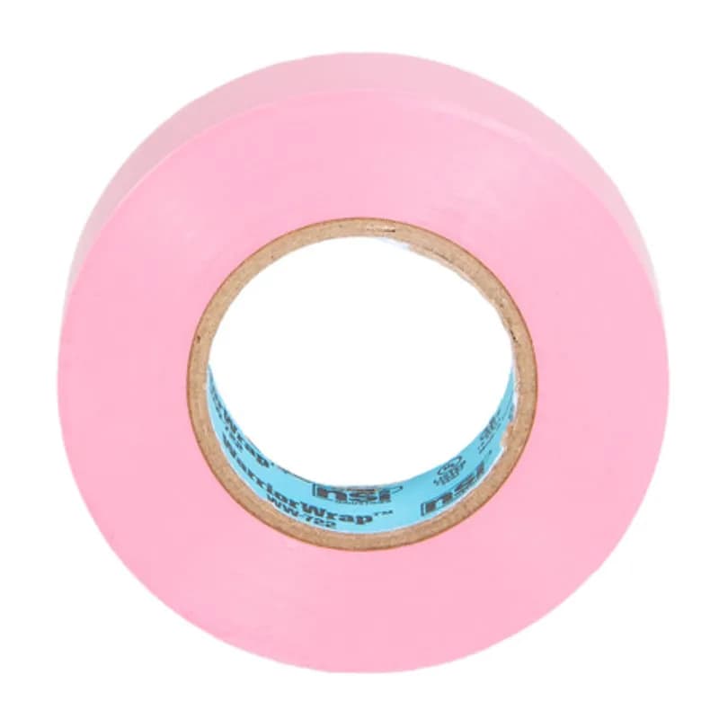 WarriorWrap WW-722-PK Pink Vinyl Professional Electrical Tape is strong enough for demanding environments and highly resistant to abrasion and corrosion. This tape is 7mil thick, 60ft long and has a max temperature rating of 176 degrees. The strong adhesion helps stick to uneven surfaces and keeps the backing in place. Top breaking strength and elasticity make WarriorWrap an excellent choice for splicing, insulating or marking wires.