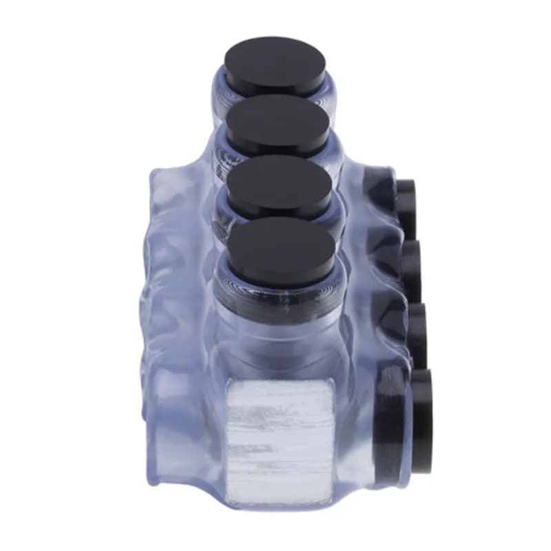 NSI Industries IPLD1/0-4CB - The Polaris IPLD1/0-4CB Multi-Tap Dual-Sided Entry Vision Tap Connector features 4 ports sized for 1/0 AWG - 14 AWG wires. The clear body allows users to see their conductor placement and is wrapped in a layer of plastisol insulation. Each dual-sided port is pre-loaded with an oxide inhibitor, with removable access plugs over the hex screws used to tighten the connections. Installs with a hex key and torque wrench, without any tape or additional supplies. Designed for use in a wide range of splicing applications, including installation in cable trays, panel boards, ducts, raceways or troughs.