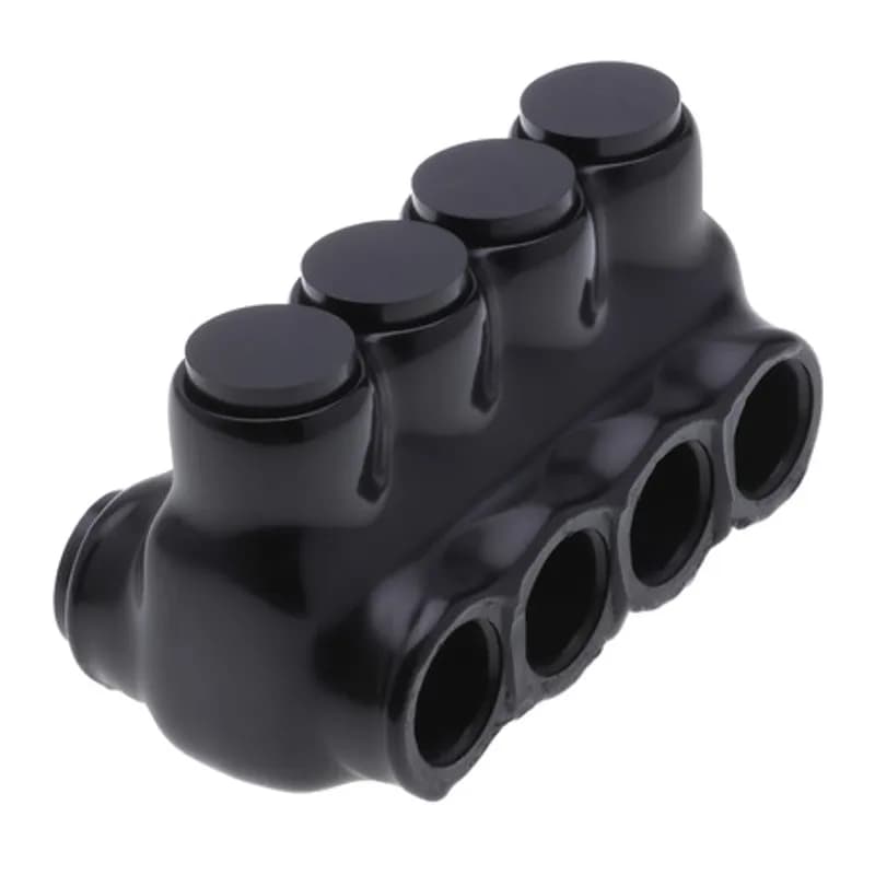 NSI Industries IPLD1/0-4 - The Polaris IPLD1/0-4 Multi-Tap Dual-Sided Entry Black Connector features 4 ports sized for 1/0 AWG - 14 AWG wires. The body is made from aluminum alloy wrapped in a layer of plastisol insulation. Each dual-sided port is pre-loaded with an oxide inhibitor, with removable access plugs over the hex screws used to tighten the connections. Installs with a hex key and torque wrench, without any tape or additional supplies. Designed for use in a wide range of splicing applications, including installation in cable trays, panel boards, ducts, raceways or troughs.