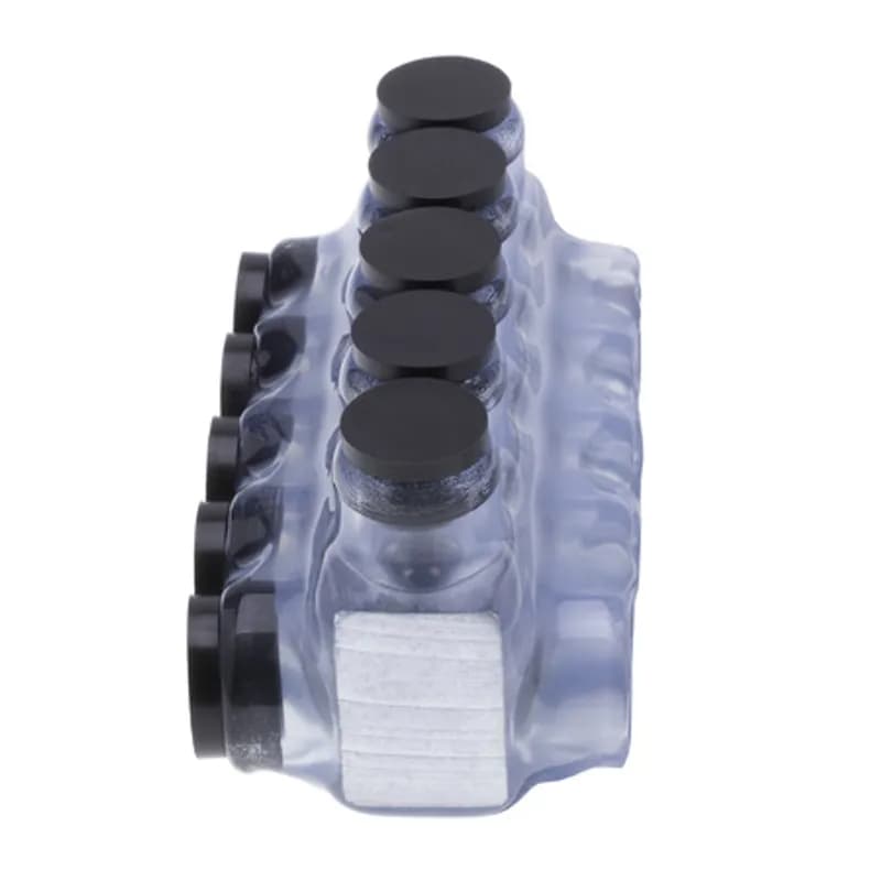 NSI Industries IPLD1/0-5CB - The Polaris IPLD1/0-5CB Multi-Tap Dual-Sided Entry Vision Tap Connector features 5 ports sized for 1/0 AWG - 14 AWG wires. The clear body allows users to see their conductor placement and is wrapped in a layer of plastisol insulation. Each dual-sided port is pre-loaded with an oxide inhibitor, with removable access plugs over the hex screws used to tighten the connections. Installs with a hex key and torque wrench, without any tape or additional supplies. Designed for use in a wide range of splicing applications, including installation in cable trays, panel boards, ducts, raceways or troughs.