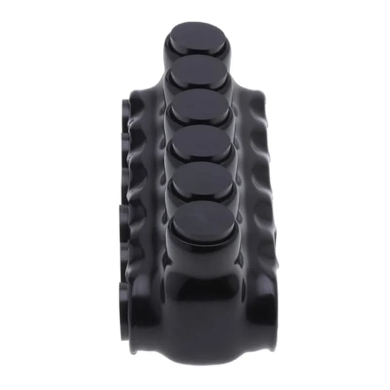 NSI Industries IPLD2/0-6 - The Polaris IPLD2/0-6 Multi-Tap Dual-Sided Entry Black Connector features 6 ports sized for 2/0 AWG - 14 AWG wires. The body is made from aluminum alloy wrapped in a layer of plastisol insulation. Each dual-sided port is pre-loaded with an oxide inhibitor, with removable access plugs over the hex screws used to tighten the connections. Installs with a hex key and torque wrench, without any tape or additional supplies. Designed for use in a wide range of splicing applications, including installation in cable trays, panel boards, ducts, raceways or troughs.