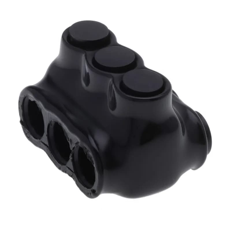 NSI Industries IPLD2-3 - The Polaris IPLD2-3 Multi-Tap Dual-Sided Entry Black Connector features 3 ports sized for 2 AWG - 14 AWG wires. The body is made from aluminum alloy wrapped in a layer of plastisol insulation. Each dual-sided port is pre-loaded with an oxide inhibitor, with removable access plugs over the hex screws used to tighten the connections. Installs with a hex key and torque wrench, without any tape or additional supplies. Designed for use in a wide range of splicing applications, including installation in cable trays, panel boards, ducts, raceways or troughs.