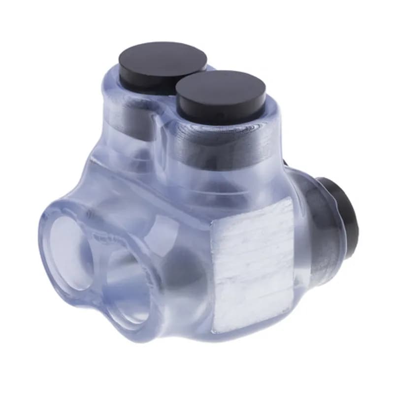 The Polaris ITD-2C Multi-Tap Dual-Sided Entry Vision Tap Connector features 2 ports sized for 2 - 14 AWG wires. The clear body allows users to see their conductor placement and is wrapped in a layer of plastisol insulation. Each dual-sided port is pre-loaded with an oxide inhibitor, with removable access plugs over the hex screws used to tighten the connections. Installs with a hex key and torque wrench, without any tape or additional supplies. Designed for use in a wide range of splicing applications, including installation in cable trays, panel boards, ducts, raceways or troughs.