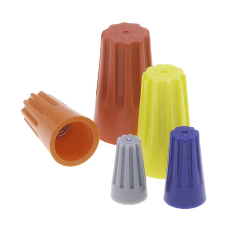 NSI Industries WC-A-25R - The Easy-Twist WC-A-25R 25-Count Bag of an assortment of Blue (22-14 AWG), Grey (22-14 AWG), Orange (22-14 AWG), Red (22-10 AWG) and Yellow (22-8 AWG) Standard-Style Wire Connectors are designed for use on copper wires. Theyâ€™re made of flame-retardant thermoplastic rated for a maximum temperature of 105Ëš Celsius (221Ëš Fahrenheit). The quick-grip square spring design grips in fewer twists and can dead-end a single wire, while the ergonomic ribbed texture makes them easy to twist. Their compact design is useful for applications in tight areas or anywhere else you need to connect wires.