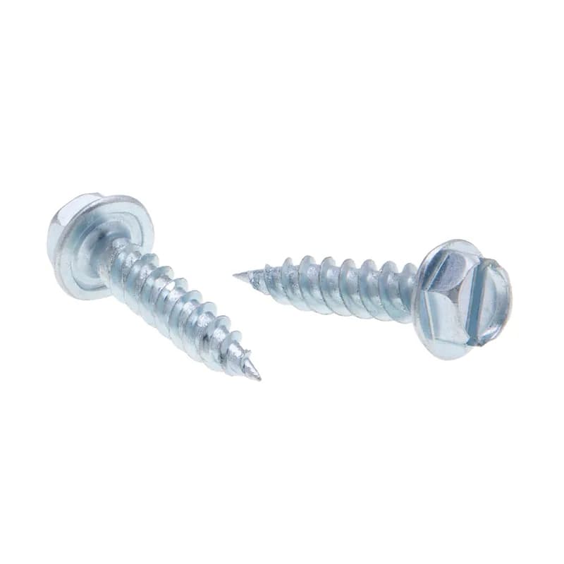 Sheet Metal Screw, Self Piercing, #8 size, 1-1/2 in. length, 1/4 in. head width, Hex head, Steel, Slotted drive type, Zinc Chromate finish, 1000 per pack. For use with MT208B Chuck.