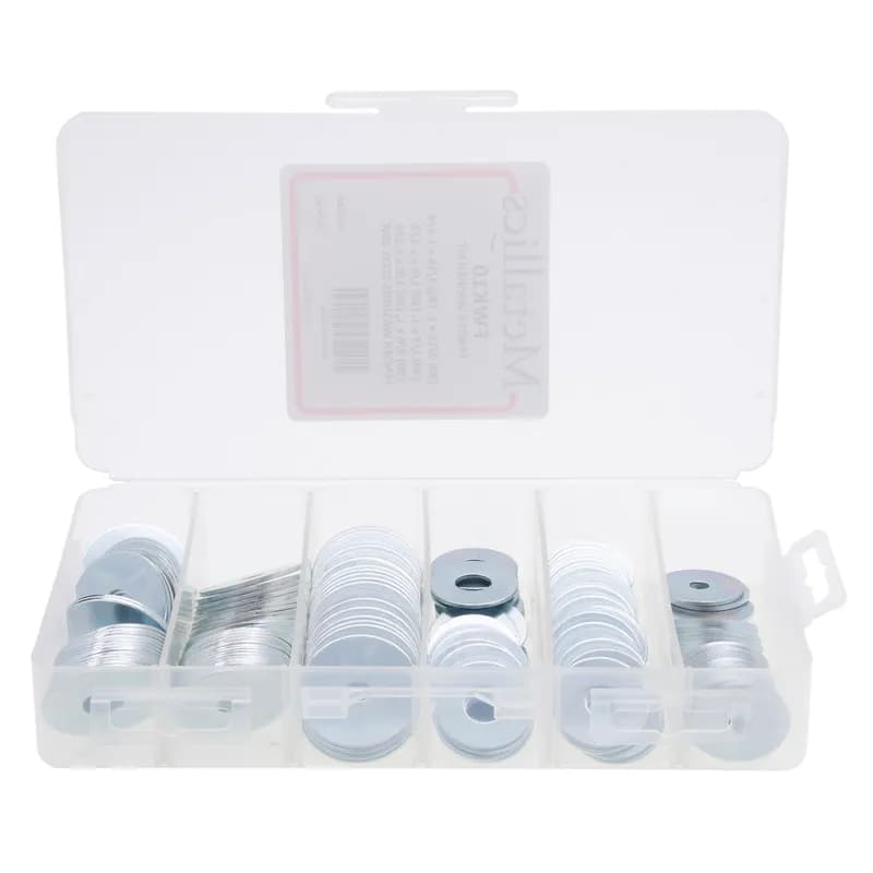 Split Lock Washer kit, 6 sizes, Steel, Zinc Chromate finish, Fender washer type, 180 pieces