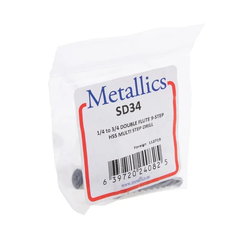 NSI Industries SD34 - Multi Step Drill, 9 drill stages, 1/4 in. minimum drill diameter, 1/8 in. maximum sheet metal thickness, 3/4 in. maximum drill diameter, 1 per pack