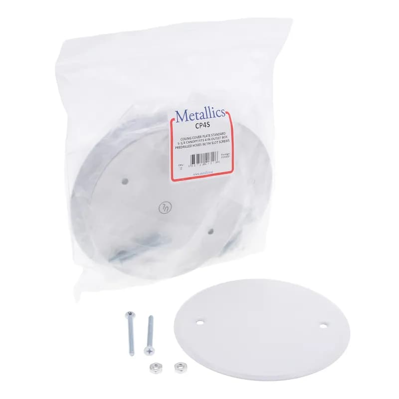 Ceiling Cover Plate, 4 in., White, Round Head Slot Machine Screw and Flat Head Slot Machine Screw, 10 per pack