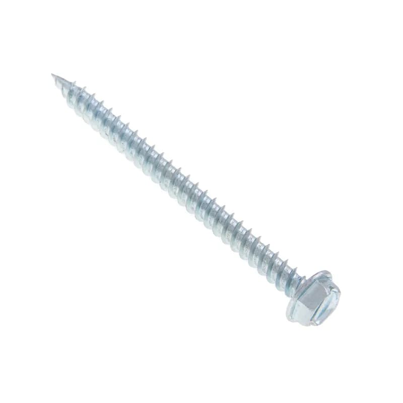 SHARP POINT Sheet Metal Screw, #8 size, 2 in. length, 1/4 in. head width, Hex head, Steel, Slotted drive type, Zinc Chromate finish, 100 per pack. For use with MT208B Chuck.