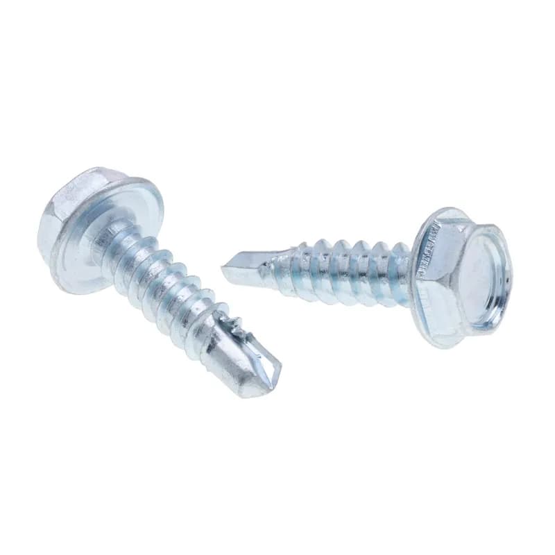 Self Drilling and Tapping Screw, Steel material, #10 Size, 3/4 in. length, 5/16 in. head width, Hex Washer head, Zinc Chromate finish, Hex drive type, #2 drill point size, 100 per pack