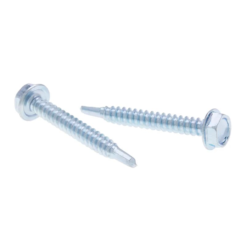 Self Drilling and Tapping Screw, Steel material, #10 Size, 1-1/2 in. length, 5/16 in. head width, Hex Washer head, Zinc Chromate finish, Hex drive type, #2 drill point size, 100 per pack