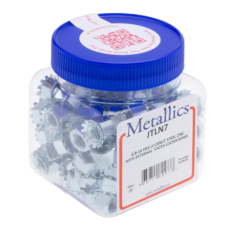 Hex Lock Nut, Steel construction, Zinc Chromate finish, 3/8-16 in. Size, 100 per pack