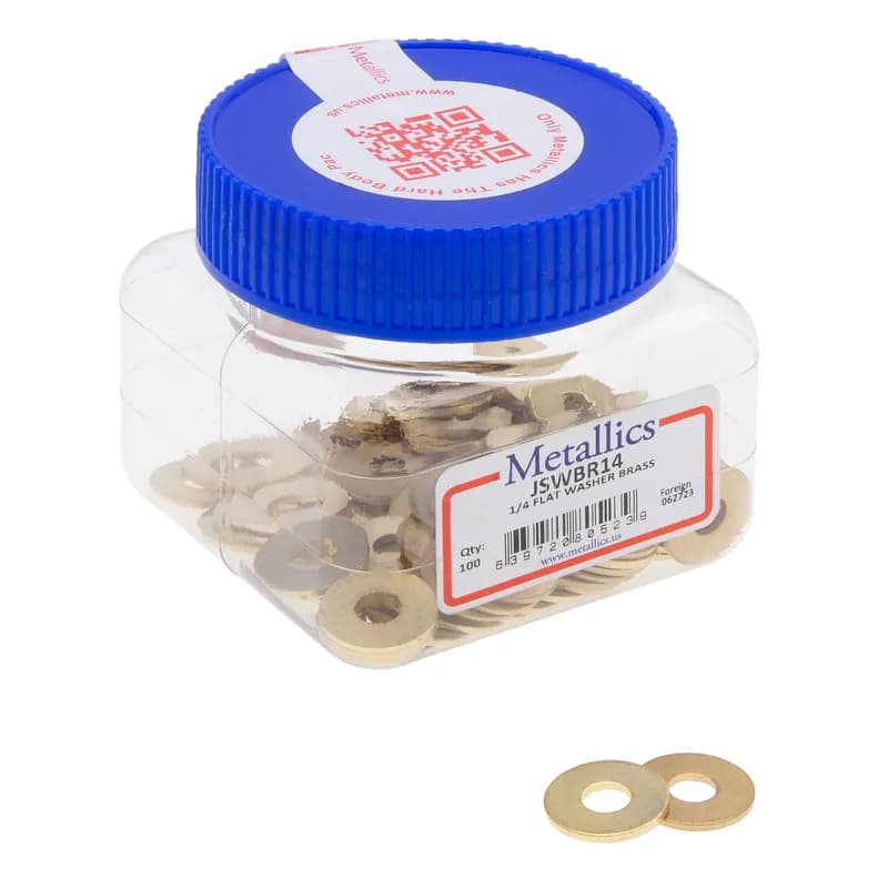 Flat Washer, Brass material, 1/2 in. outside diameter, 7/32 in. inside diameter, #10 fits bolt sizes, 100 per pack