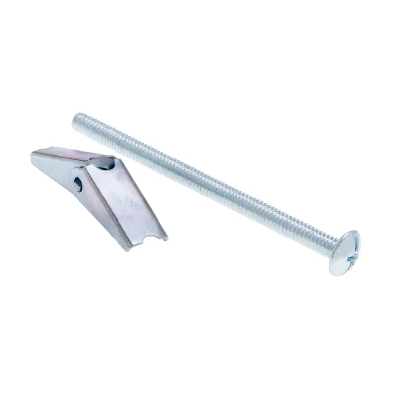 Spring Wing Toggle Bolt, Steel material, Zinc Chromate finish, Square Mushroom-Truss head, 4 in. length, 1/8 in. diameter, Right Hand thread, Square drive type, 7/16 in. drill size, 50 per pack