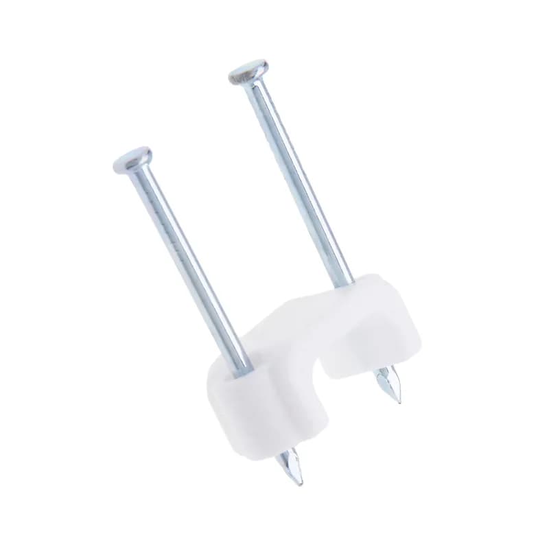 Two Nail Staple, #12-3 or #10-3 AWG cable size, Non Metallic Cable type, 3/4 in. staple size, White, Plastic insulation, 1500 per pack