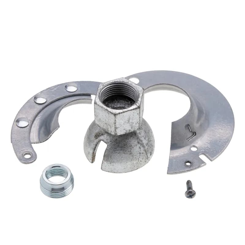 Hands Free Swivel Fixture, 2 hole(s), 4 in. Square, Round Electrical Boxes, 3/4 in. Pipe, Includes Reduced Bushing for 1/2 in. Pipe fits, 50 lb. load capacity, Single Electrician installation, 1 per pack, Rugged Hinge construction. For use with 4 in. Round Box, 3/4 in. Pipe, 1/2 in. Pipe.