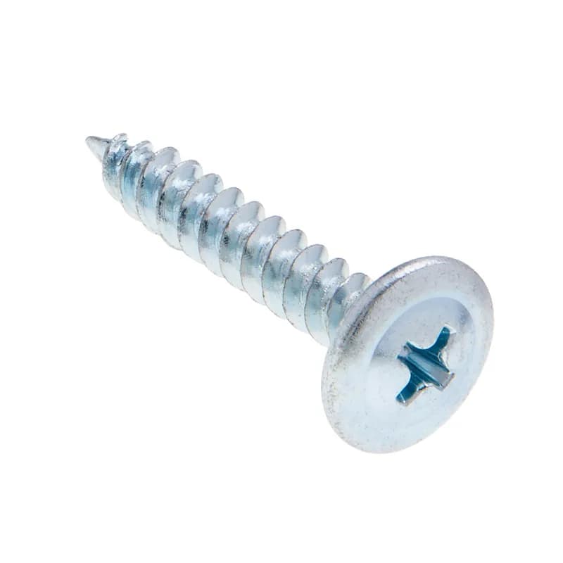 Self-Drilling & Tapping Drywall Screw, Steel material, #8 Size, 1 in. length, Fine thread type, Wafer head, Zinc finish, Phillips drive, Self Drill Point, 100 per pack. For use with 12 Gauge Steel Stud.