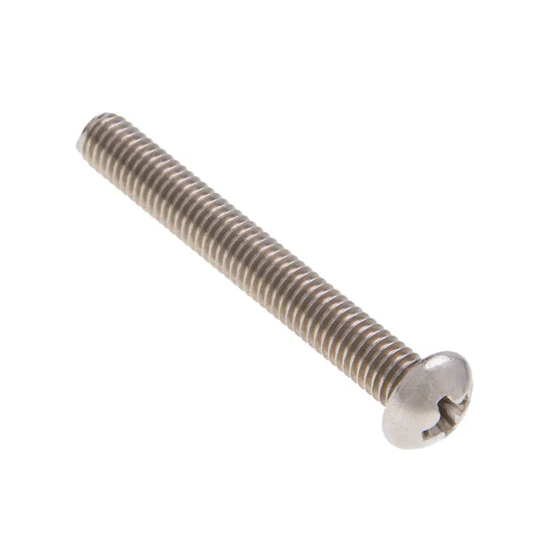 Machine Screw, Stainless Steel material, #10-24 Size, 1-1/4 in. length, Round head, Phillips drive type, 100 per pack, 18-8 grade