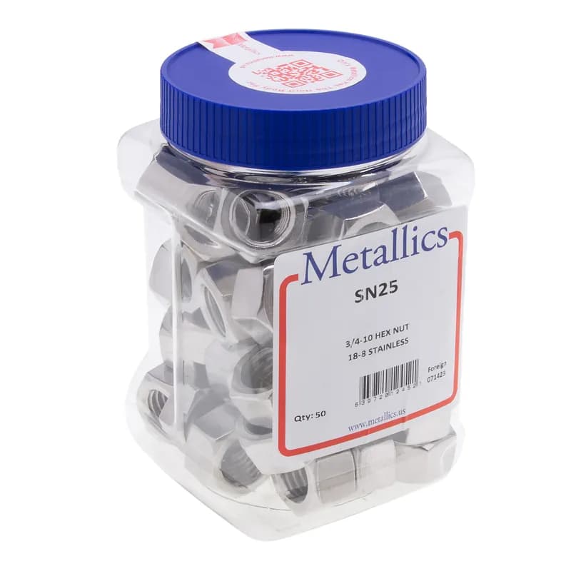 Hexagon Nut, Stainless Steel construction, 316 grade, 3/8-16 in. Size, 100 per pack