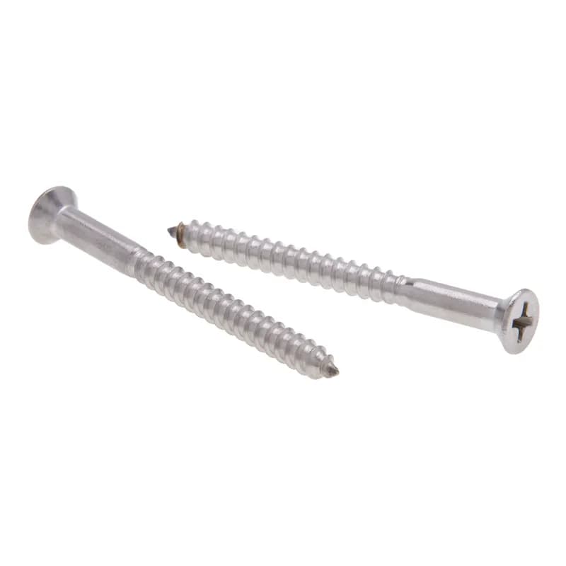 Wood Screw, Stainless Steel material, #6 Size, 2 in. length, Flat head, Phillips drive type, 100 per pack, 18-8 grade