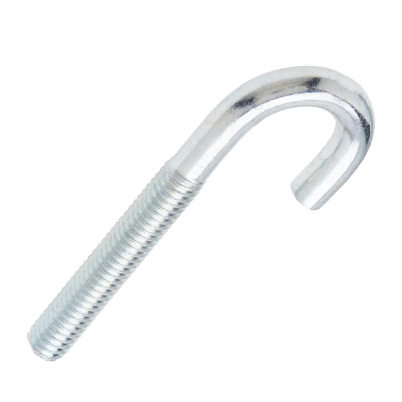 J-Bolt, Hook Bolt, 1/4 in. diameter, 20 thread pitch/thread per inch, 1-1/2 in. thread length, 4 in. overall length, Steel, Zinc Chromate finish, 7/16 in. inside diameter, 10 per poly bag