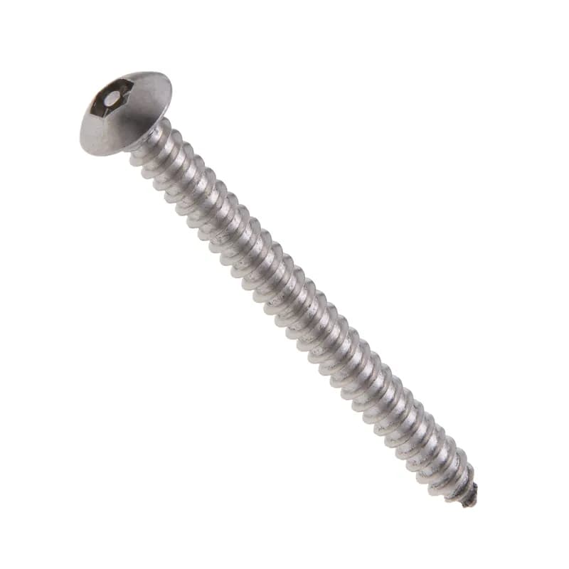 Sheet Metal Screw, #10 size, Button head , Hex Pin drive , 1/2 in. length, 5/32 in. driver size, Stainless Steel